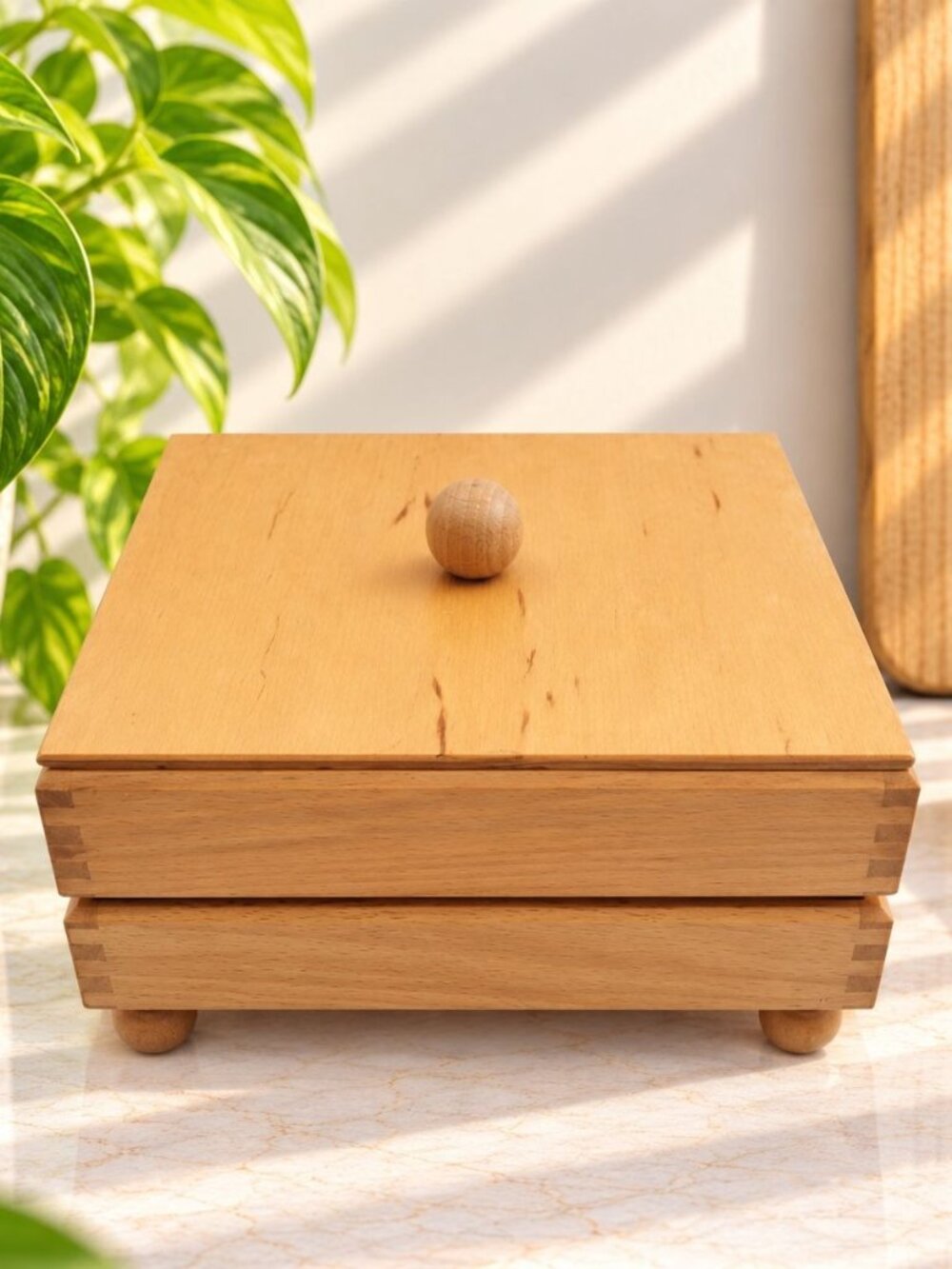 Vintage Handcrafted Wooden Jewelry Box With Lid Organizer Natural Wood Finish Do